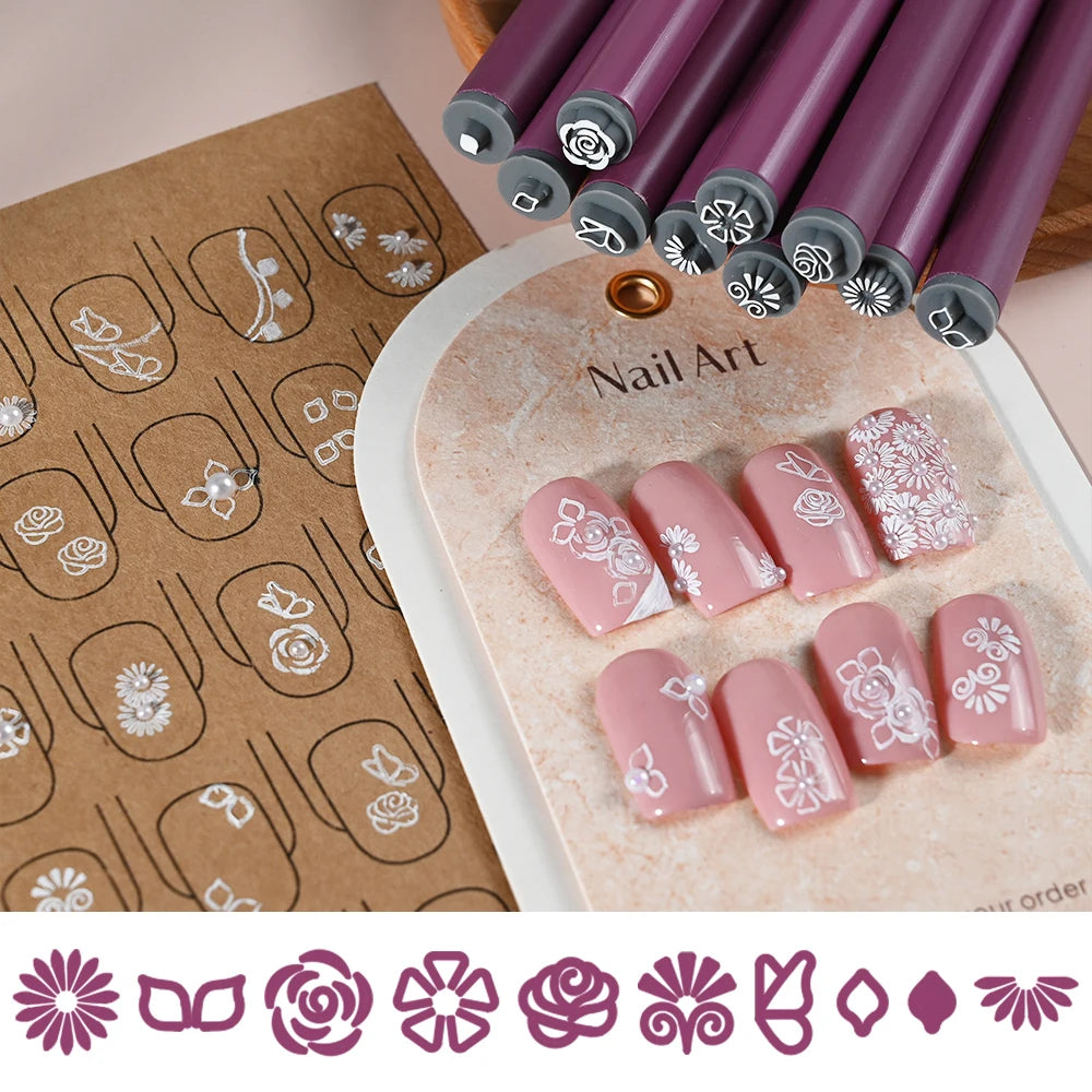 4/6/10/20Pcs Nail Art Stamp Pen Set Flower Butterfly Graffiti Nails Stamping Manicure Painting Drawing Templates Dotting Tools *