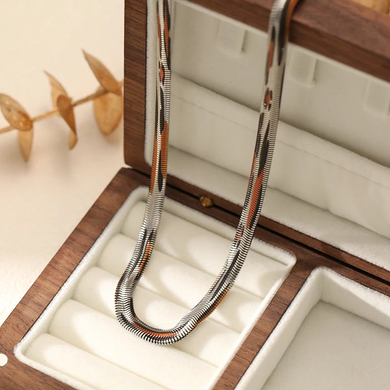 EILIECK 316L Stainless Steel Fashion Snake Pattern Chain Necklace For Women Daily Wear Trendy Neck Chain Waterproof Jewelry Gift