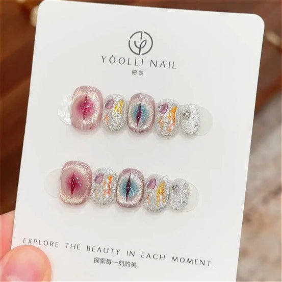 10Pcs Short Handmade Full Cover Round Head Ballerina False Nails with Design Manicure Press On Nails Artificial Wearable Nails