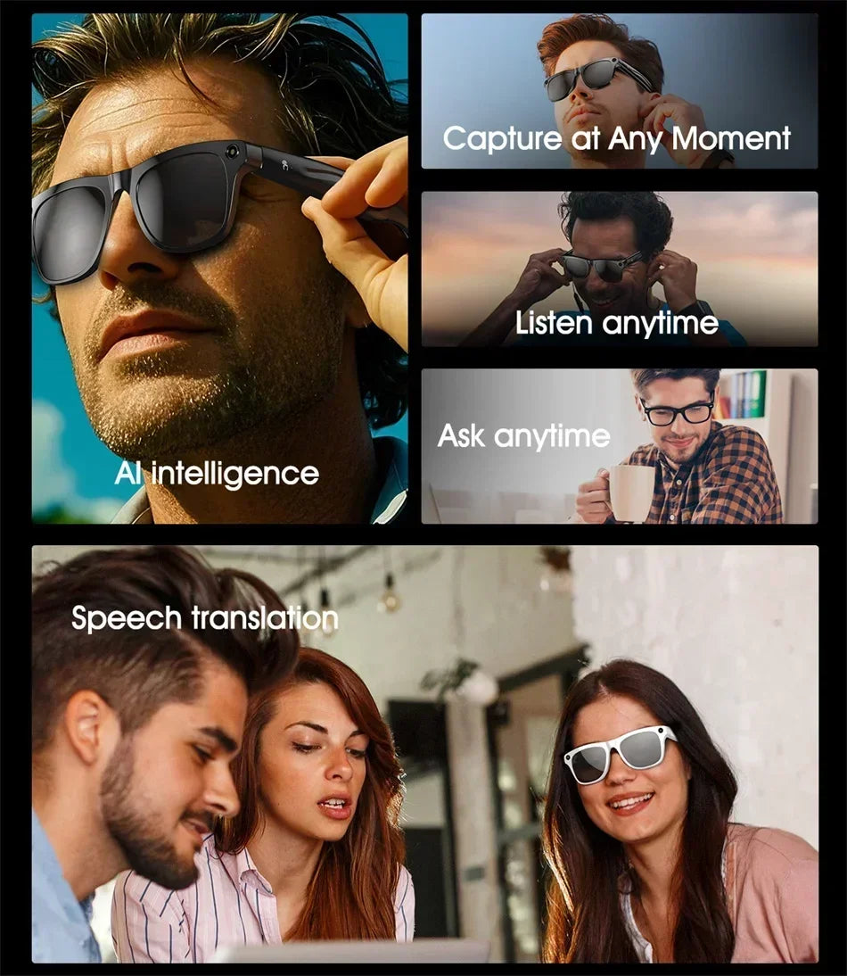 Lenovo AI Smart Glasses With 8K 1200mp Camera Chat Gpt Touch Sport Sunglasses Music Player Bluetooth Calling Voice Assistant