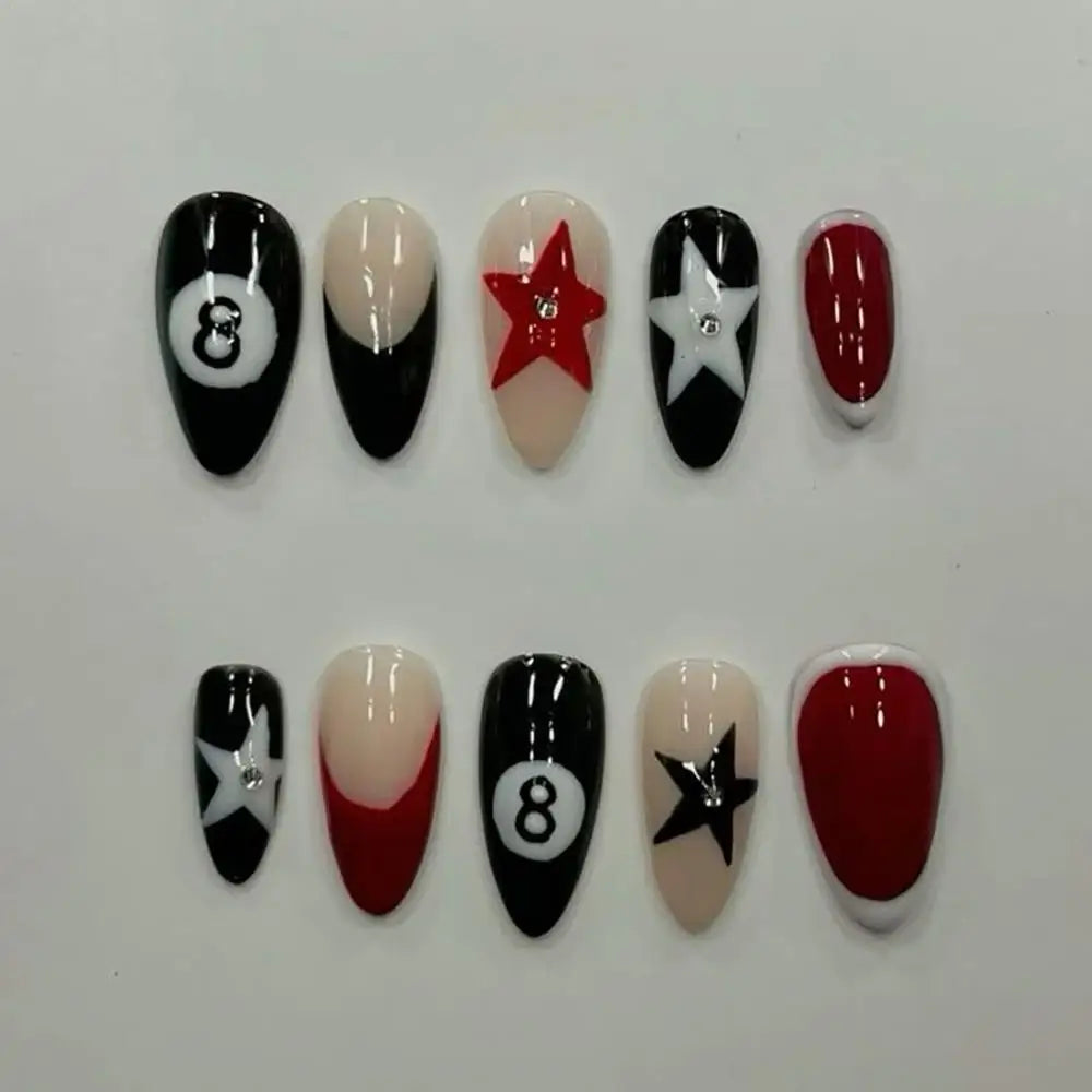 Y2K Spice Girls Handmade Note Polka Press On Nails Almonds Customized French Bow All Saints' Day False Nails Gift