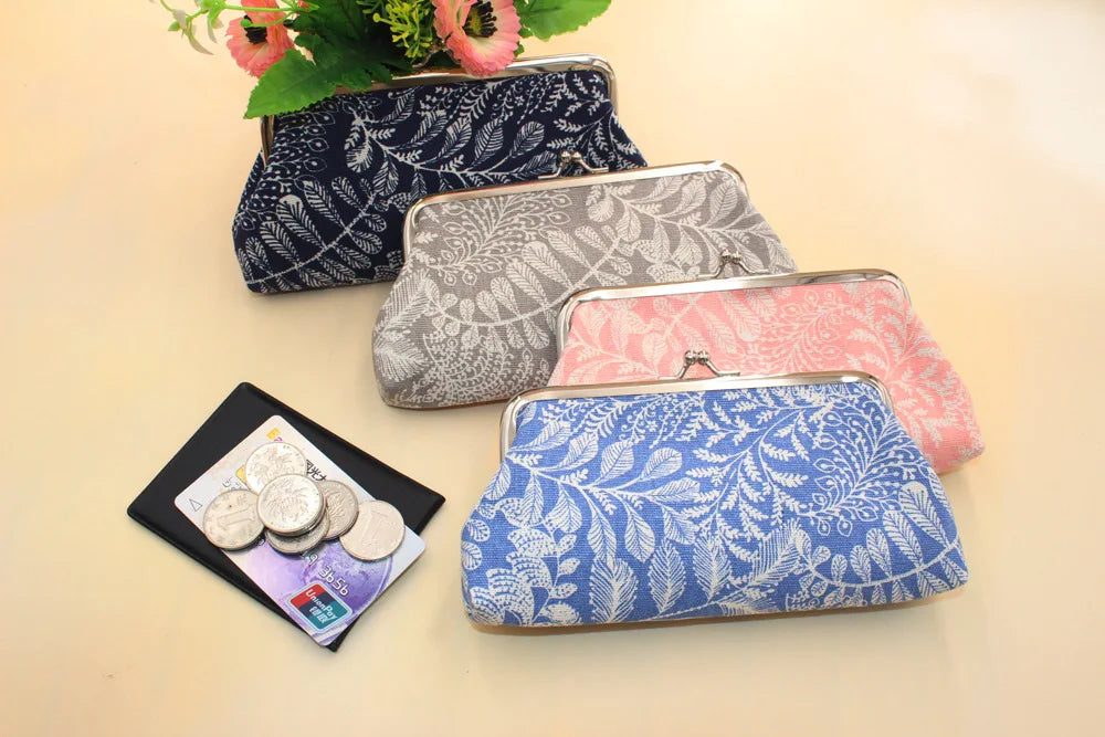 Long Coin Purse Wallet Women Vintage Leaf Print Wallet Card Holders Hasp Creative Clutch Bag Female Lipstick Storage Bag