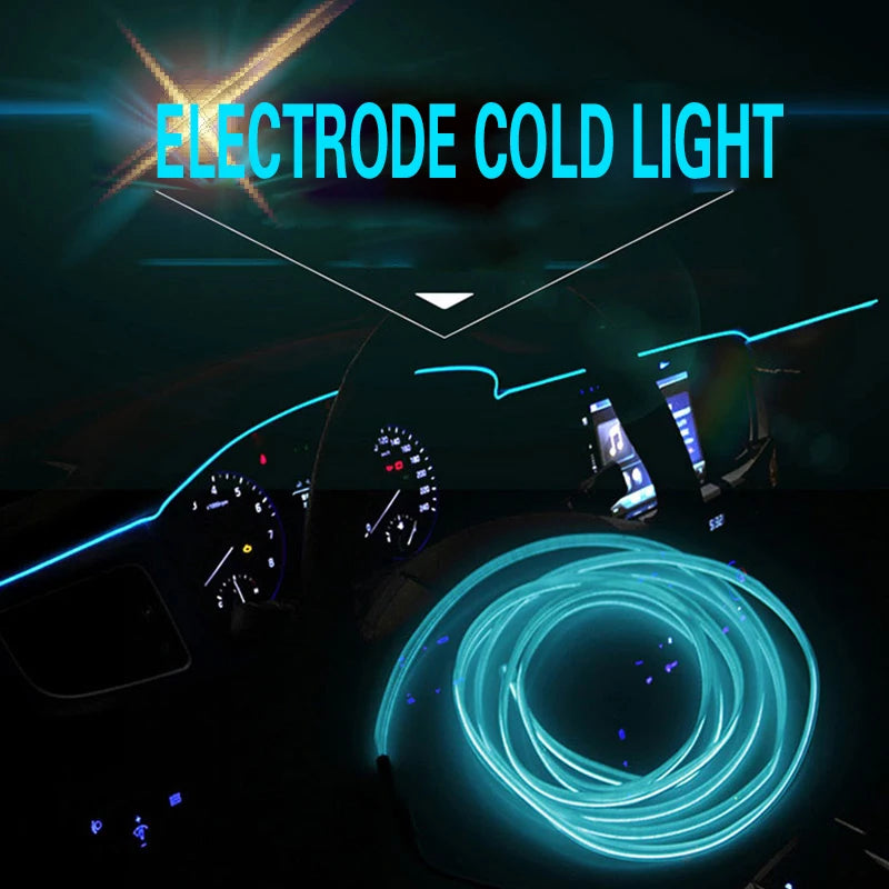 LED Car Ambient Lamp Car Interior Decoration Light Cold Light Strips  Waterproof Dashboard Console Lamp1/2/3/4/5M 12V Universal