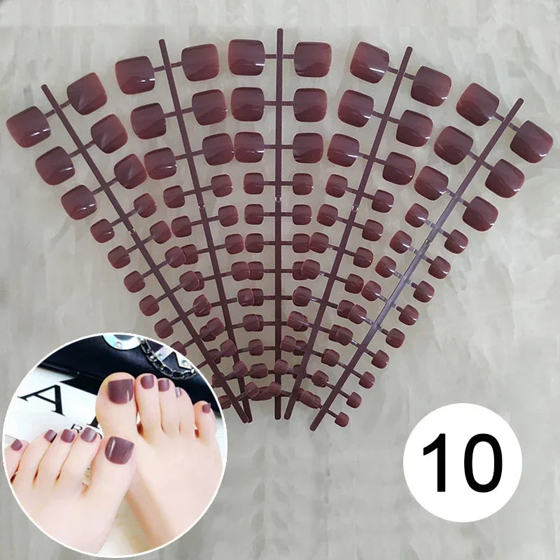 Mixed 5 Colors full cover false nails short foot fake nails Candy Color 24pcs/set press on nails foot toe french nail art tips