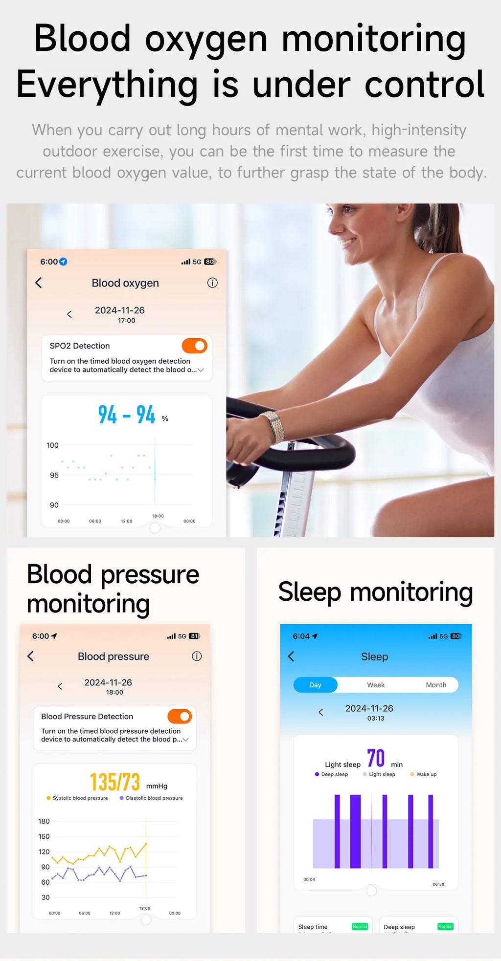 LIGE Smart Watch Men Women Fitness Smart Bracelet Sports Band Heart Rate Blood Pressure Monitor Waterproof Multifunction Watches