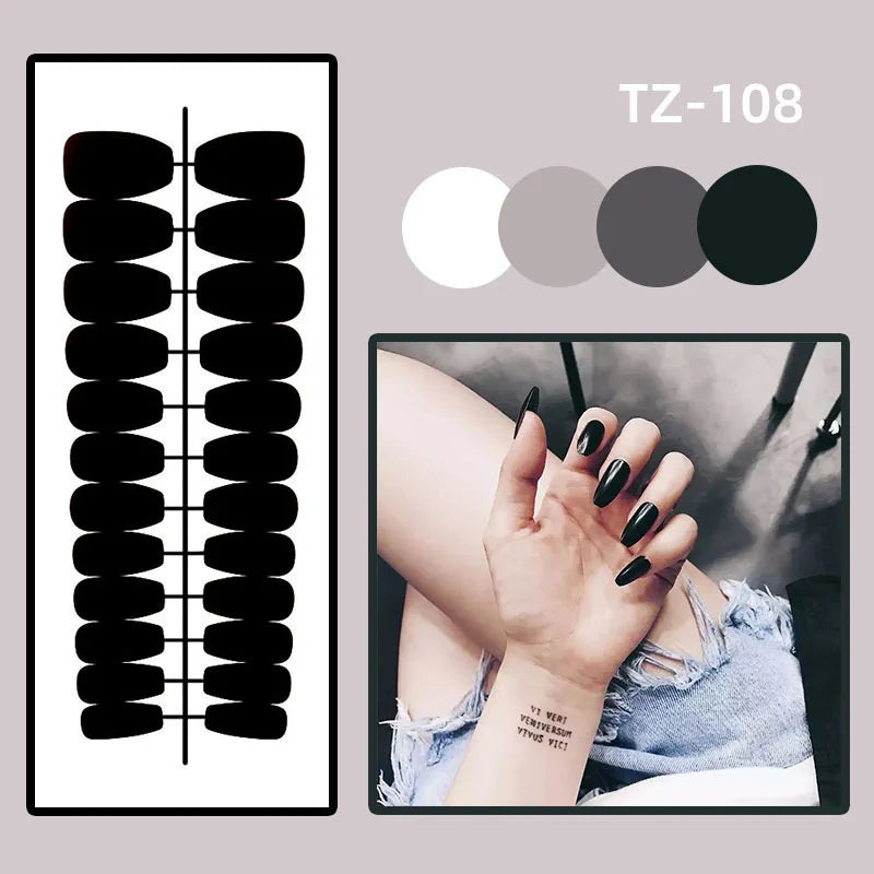 24pcs Simple Datachable Fake Toenails Art Gradient Colorful French Stick on ToeNail Tips Line Design Press on False Nails Sets