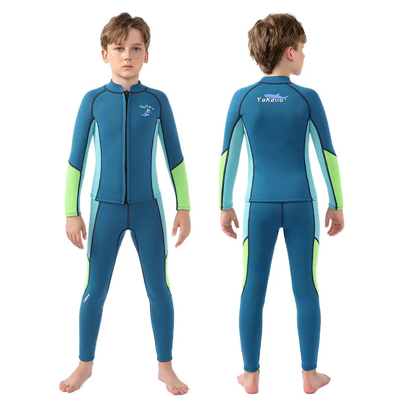 Kids Wetsuit 2pcs/set Top+Bottom 2.5mm Neoprene Jacket+Pants Long Sleeve Front Zipper Swimsuit Keep Warm Swimwear Dinving Suits