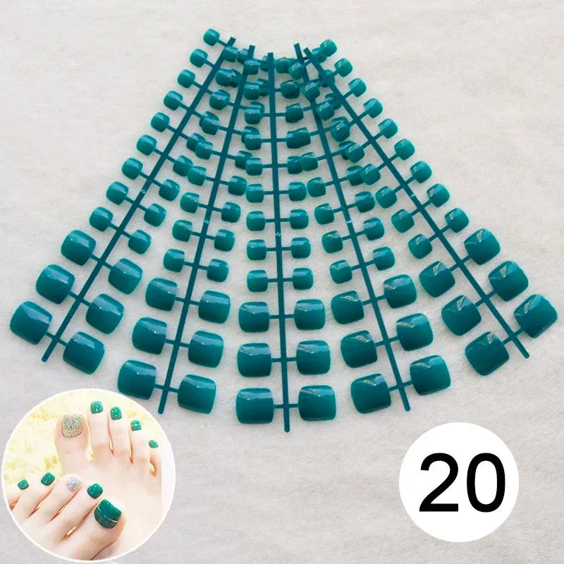Mixed 5 Colors full cover false nails short foot fake nails Candy Color 24pcs/set press on nails foot toe french nail art tips