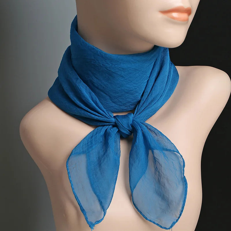 Korean Solid Color Chiffon Square Silk Scarf  70x70CM Summer Sunscreen Thin Transparent Gauze Neck Protection Woman's Shawl P71