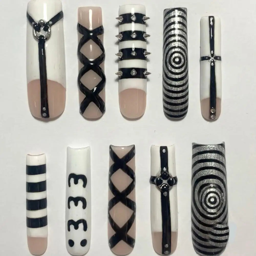 Y2K Spice Girls Handmade Note Polka Press On Nails Almonds Customized French Bow All Saints' Day False Nails Gift