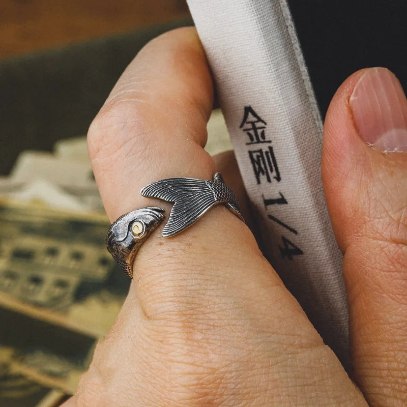 Buyee 925 Sterling Silver Male Unique Ring Finger Cute Fish Open Ring for Women Man Fashion Animal Punk Fine Jewelry Circle Gift
