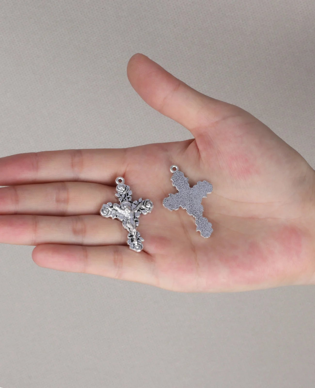 5Pcs Religious Rose Crucifix Cross Pendant Charms for DIY Rosary Chaplet Necklace Bracelet Religious Keepsake Church Supplies
