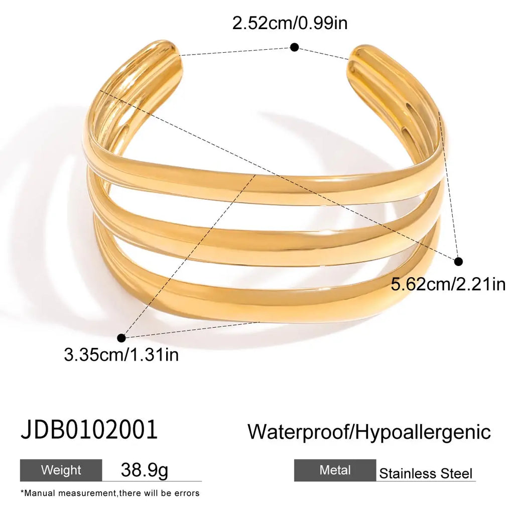 Uworld Minimalist Smooth Hollow Three layer Bracelet 18K Gold Color Plated Stainless Steel Linear Bracelet Women's Jewelry