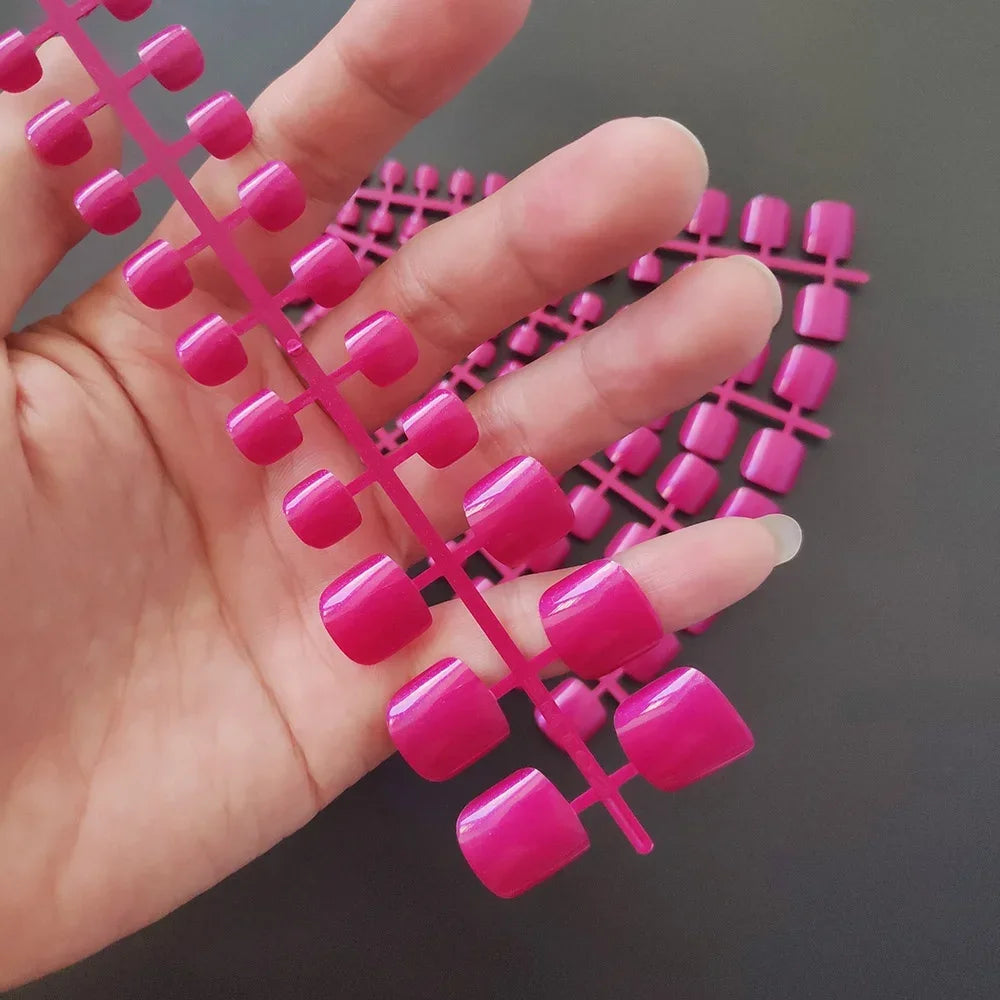 Mixed 5 Colors full cover false nails short foot fake nails Candy Color 24pcs/set press on nails foot toe french nail art tips