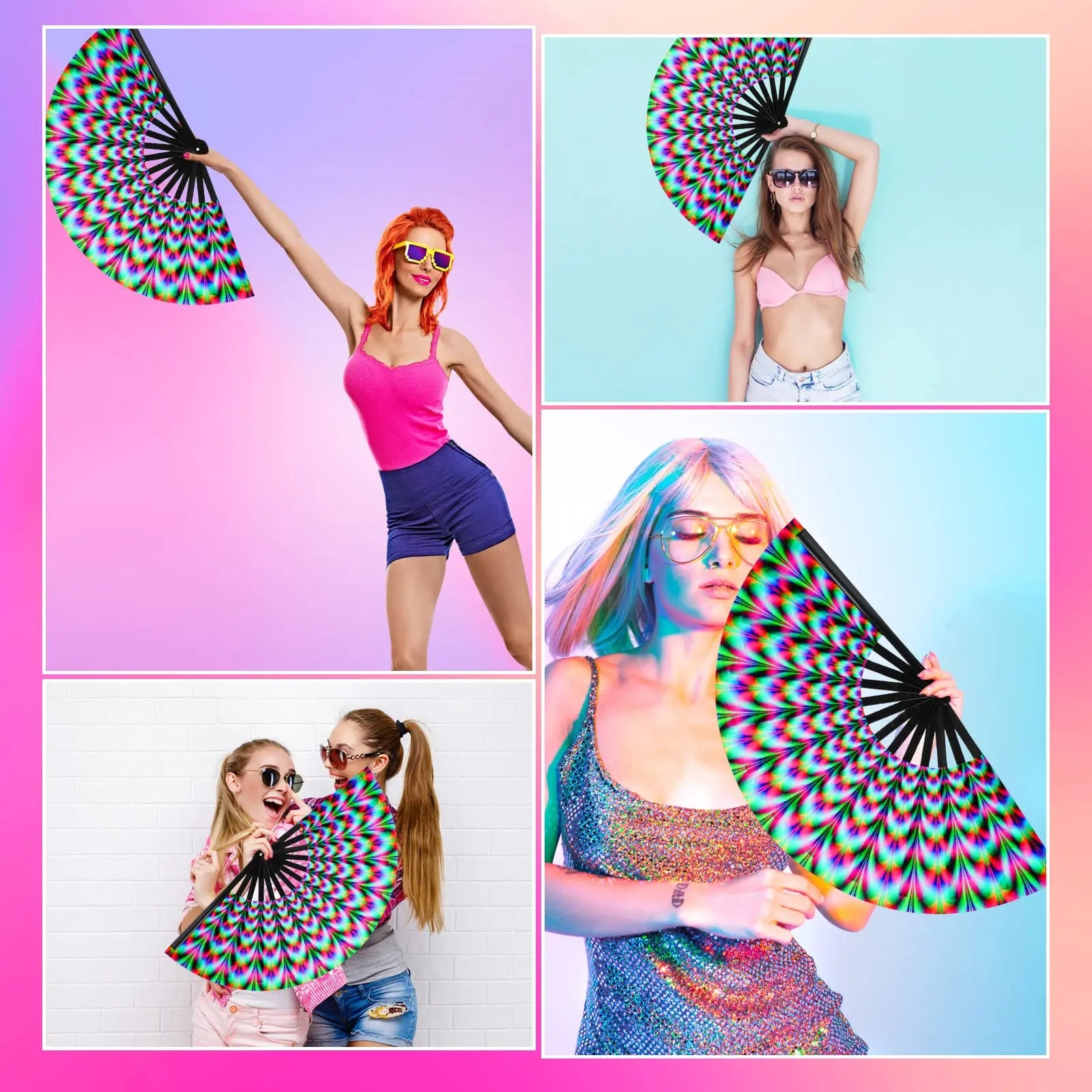 Rave Fan  Festival Fan Hand Fans Foldable Kung Fu Fan Large Phantom Clack Fan Folding Fans Craft Hand Fans for Party Line Dance