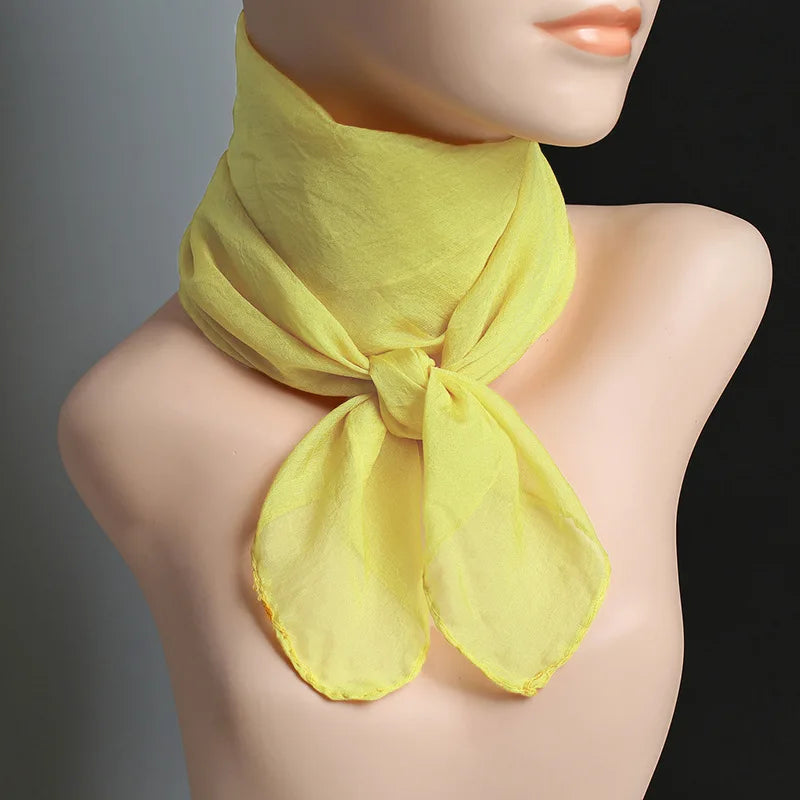 Korean Solid Color Chiffon Square Silk Scarf  70x70CM Summer Sunscreen Thin Transparent Gauze Neck Protection Woman's Shawl P71
