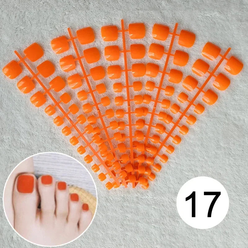 Mixed 5 Colors full cover false nails short foot fake nails Candy Color 24pcs/set press on nails foot toe french nail art tips